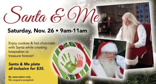 Create and take pictures with Santa at Paint, Glaze & Fire